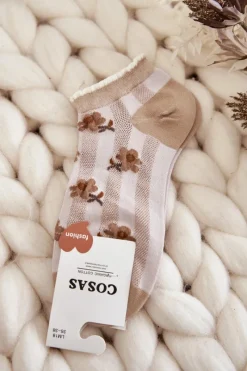 Hot COSAS Damskie Skarpetki W Kwiaty Beżowe