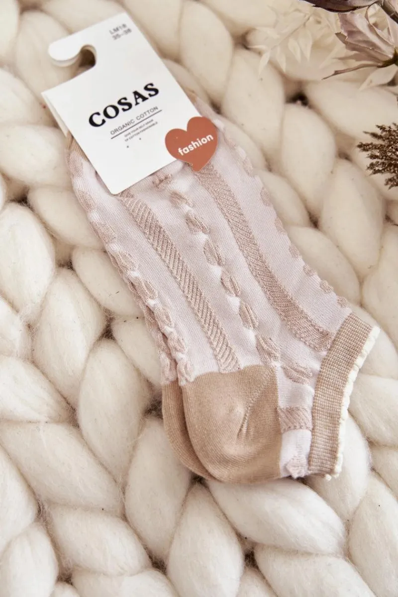 Skarpetki|Skarpetki>COSAS Damskie Skarpetki W Pasy I Serca Beżowe
