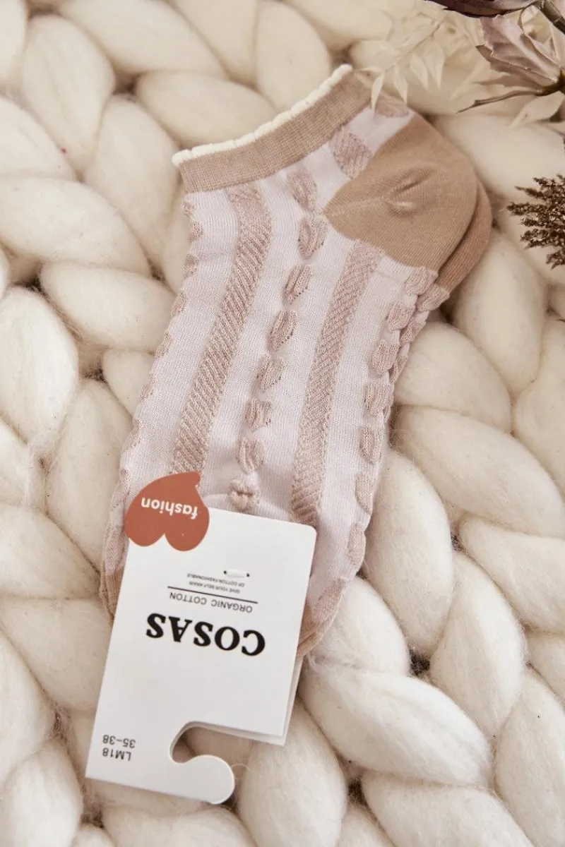 Skarpetki|Skarpetki>COSAS Damskie Skarpetki W Pasy I Serca Beżowe