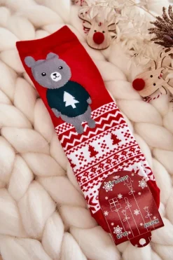 Outlet Just Play Damskie Skarpetki W Świąteczne Wzory Z Misiem Czerwone