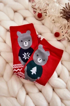 Outlet Just Play Damskie Skarpetki W Świąteczne Wzory Z Misiem Czerwone