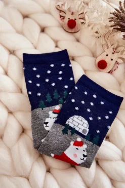 Skarpetki|Skarpetki>Just Play Damskie Skarpetki W Świąteczne Wzory Z Misiem I Igloo Szaro-Granatowe