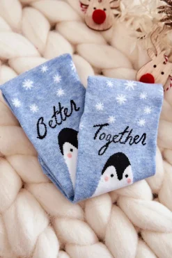 Online Damskie Skarpetki W Świąteczne Wzory Z Pingwinem Niebieskie Skarpetki|Skarpetki