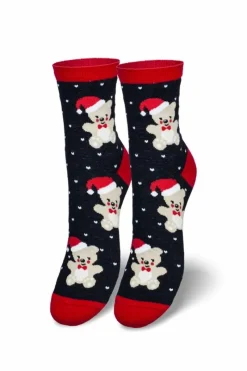 Skarpetki|Skarpetki>Milena Damskie Skarpetki Świąteczne Miś W Czapce Mikołaja Czarne