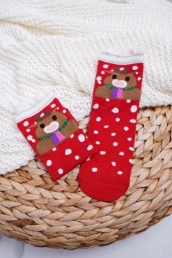 Hot COSAS Damskie Skarpetki Świąteczne Czerwone Z Uszami i Reniferem