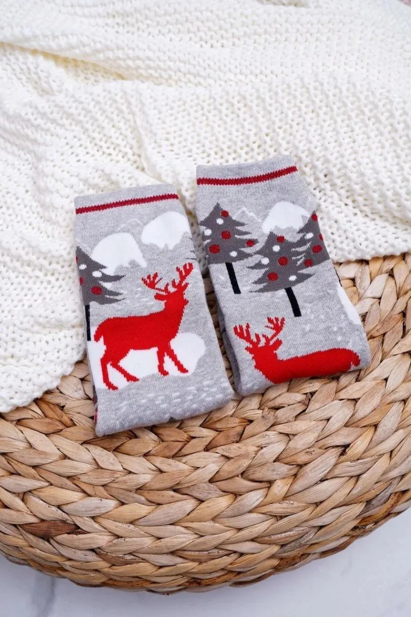 Discount Damskie Skarpetki Świąteczne Antypoślizgowe Szare OH DEER Skarpetki|Skarpetki