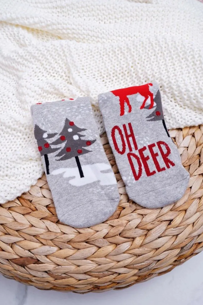Discount Damskie Skarpetki Świąteczne Antypoślizgowe Szare OH DEER Skarpetki|Skarpetki