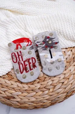 Discount Damskie Skarpetki Świąteczne Antypoślizgowe Szare OH DEER Skarpetki|Skarpetki