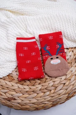 Sale Damskie Skarpetki Świąteczne Antypoślizgowe Czerwone Z Reniferem Skarpetki|Skarpetki