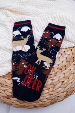 Skarpetki|Skarpetki>Aura.via Damskie Skarpetki Świąteczne Antypoślizgowe Granatowe OH DEER