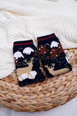 Skarpetki|Skarpetki>Aura.via Damskie Skarpetki Świąteczne Antypoślizgowe Granatowe OH DEER