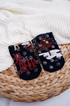 Skarpetki|Skarpetki></noscript>Aura.via Damskie Skarpetki Świąteczne Antypoślizgowe Granatowe OH DEER