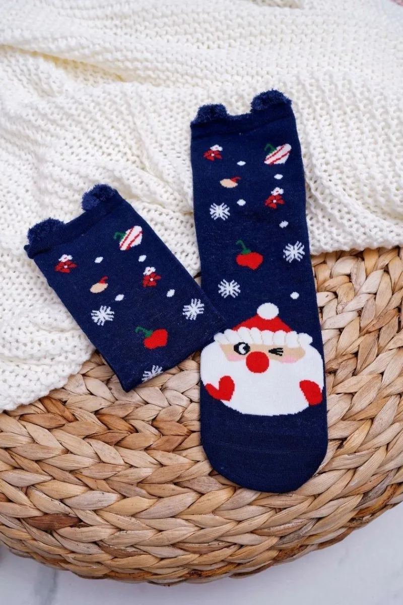 Discount COSAS Damskie Skarpetki Świąteczne Granatowe Z Uszami i Mikołajem