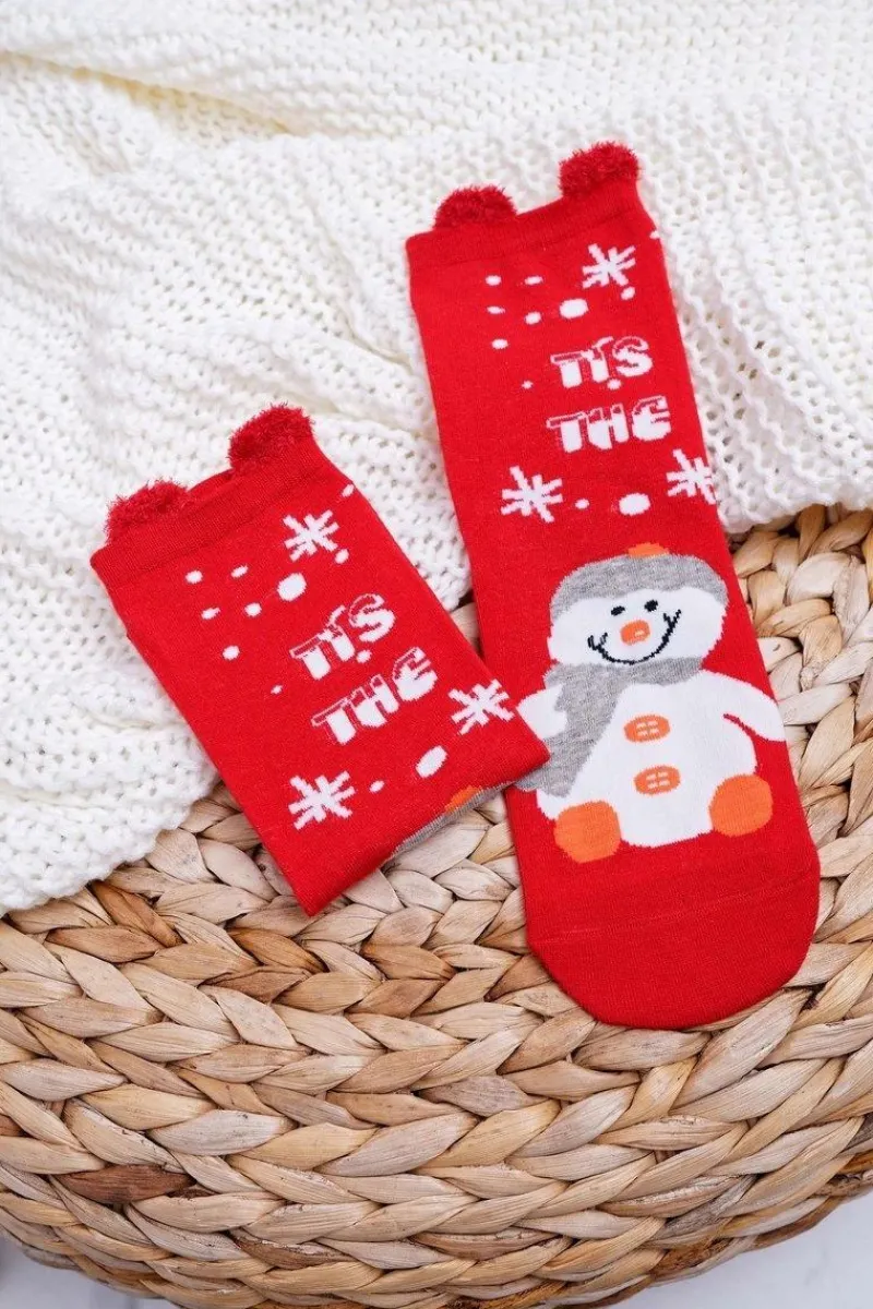 Clearance COSAS Damskie Skarpetki Świąteczne Czerwone Z Uszami i Bałwankiem