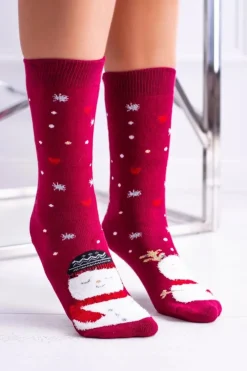 New Damskie Skarpetki Świąteczne Antypoślizgowe Czerwone Z Bałwankiem Skarpetki|Skarpetki