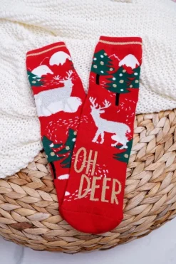 Best Aura.via Damskie Skarpetki Świąteczne Antypoślizgowe Czerwone OH DEER