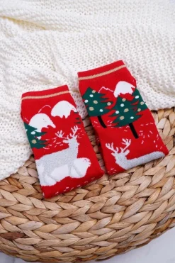 Best Aura.via Damskie Skarpetki Świąteczne Antypoślizgowe Czerwone OH DEER