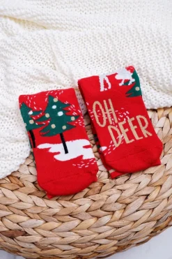 Best Aura.via Damskie Skarpetki Świąteczne Antypoślizgowe Czerwone OH DEER