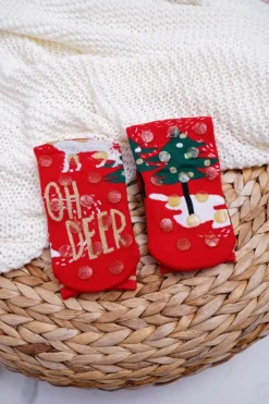 Best Aura.via Damskie Skarpetki Świąteczne Antypoślizgowe Czerwone OH DEER