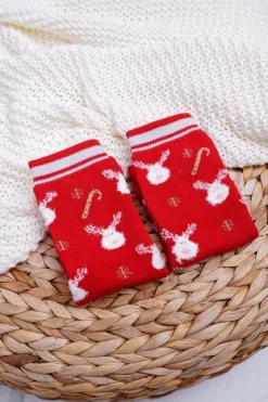 Skarpetki|Skarpetki>Aura.via Damskie Skarpetki Świąteczne Antypoślizgowe Ciepłe Czerwone Z Reniferem