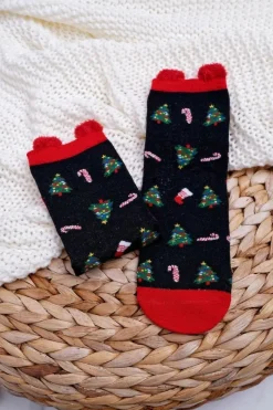 Skarpetki|Skarpetki>COSAS Damskie Skarpetki Świąteczne Czarne Z Uszami W Choinki