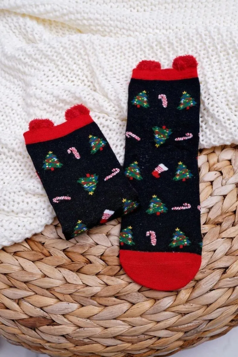 Skarpetki|Skarpetki>COSAS Damskie Skarpetki Świąteczne Czarne Z Uszami W Choinki