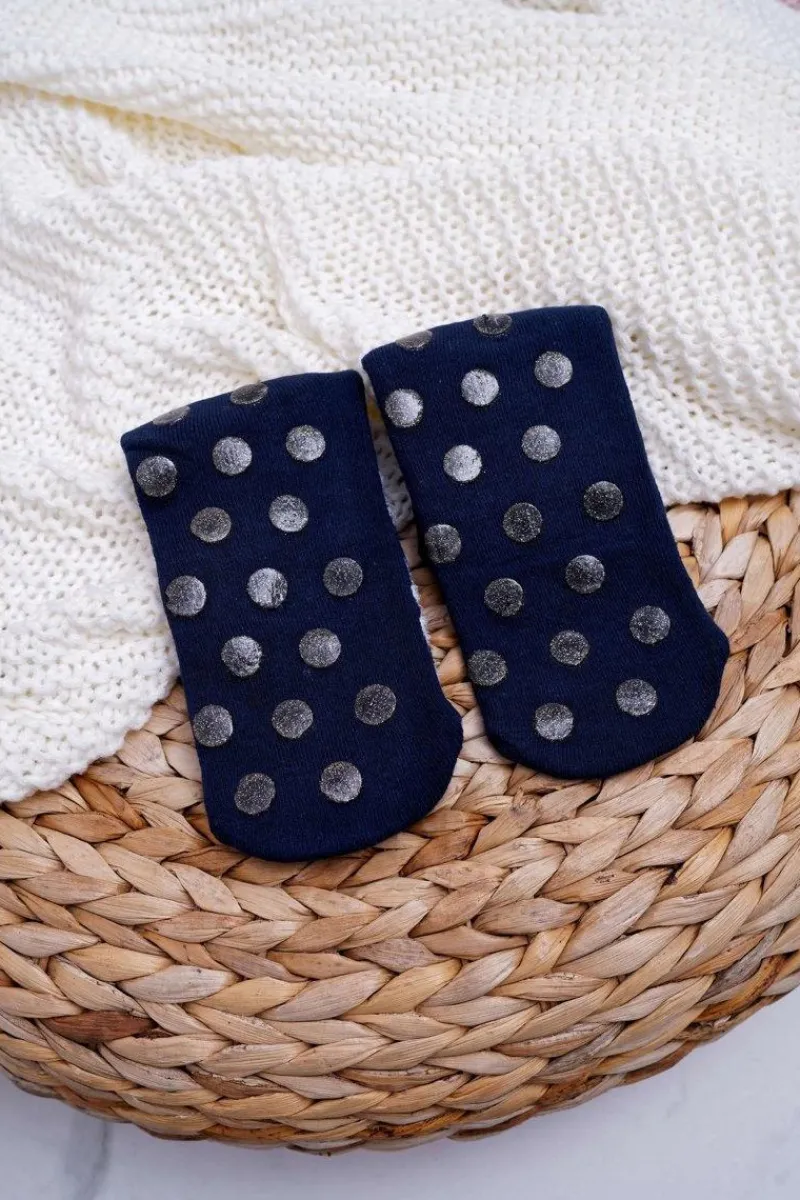 Skarpetki|Skarpetki>Aura.via Damskie Skarpetki Świąteczne Antypoślizgowe Granatowe z Mikołajem