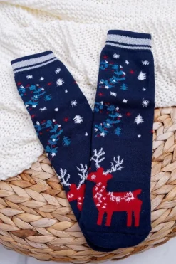 Online Aura.via Damskie Skarpetki Świąteczne Antypoślizgowe Granatowe Z Reniferem