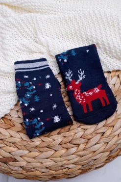 Online Aura.via Damskie Skarpetki Świąteczne Antypoślizgowe Granatowe Z Reniferem