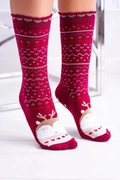 Discount Aura.via Damskie Skarpetki Świąteczne Antypoślizgowe Czerwone Z Reniferem