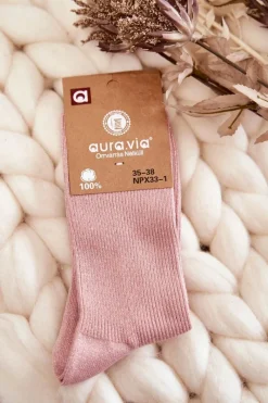 Skarpetki|Skarpetki>Aura.via Damskie Skarpetki Z Błyszczącą Nicią Różowe