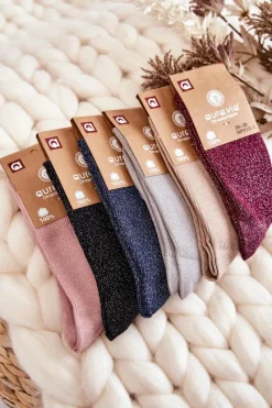 Skarpetki|Skarpetki></noscript>Aura.via Damskie Skarpetki Z Błyszczącą Nicią Różowe