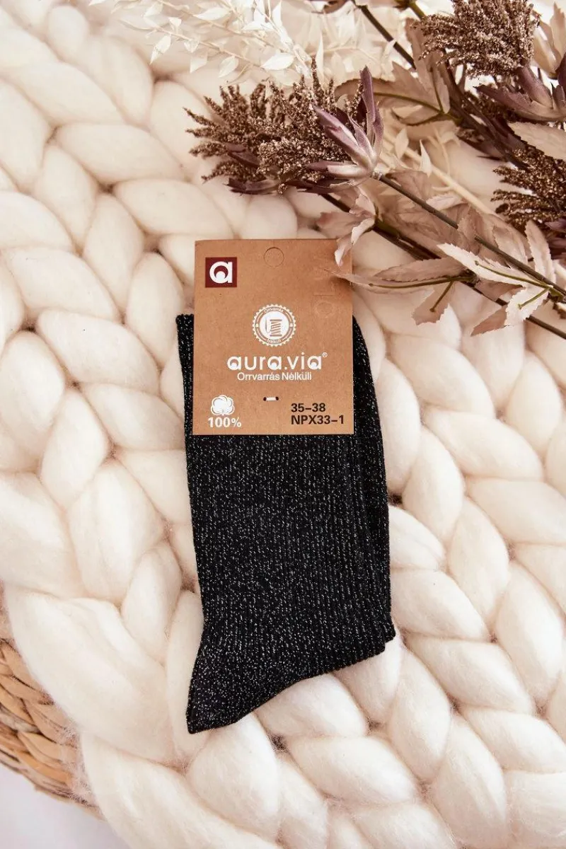 Sale Damskie Skarpetki Z Błyszczącą Nicią Czarne Skarpetki|Skarpetki