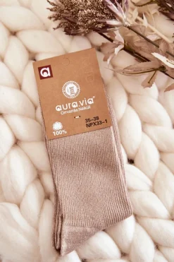 New Aura.via Damskie Skarpetki Z Błyszczącą Nicią Beżowe