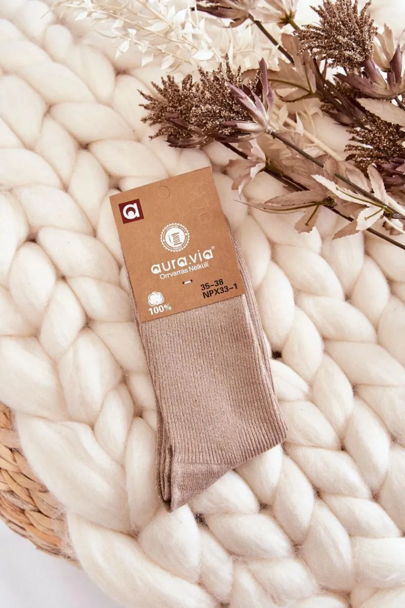 New Aura.via Damskie Skarpetki Z Błyszczącą Nicią Beżowe