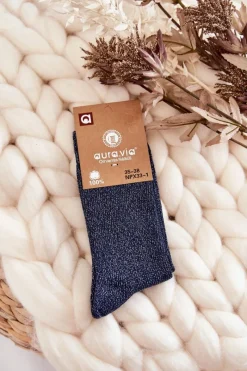Skarpetki|Skarpetki>Aura.via Damskie Skarpetki Z Błyszczącą Nicią Granatowe