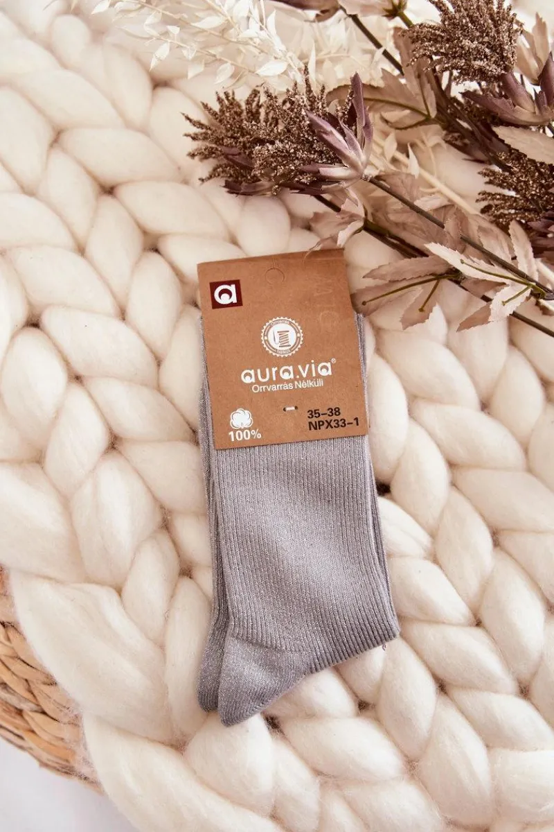 New Aura.via Damskie Skarpetki Z Błyszczącą Nicią Szare