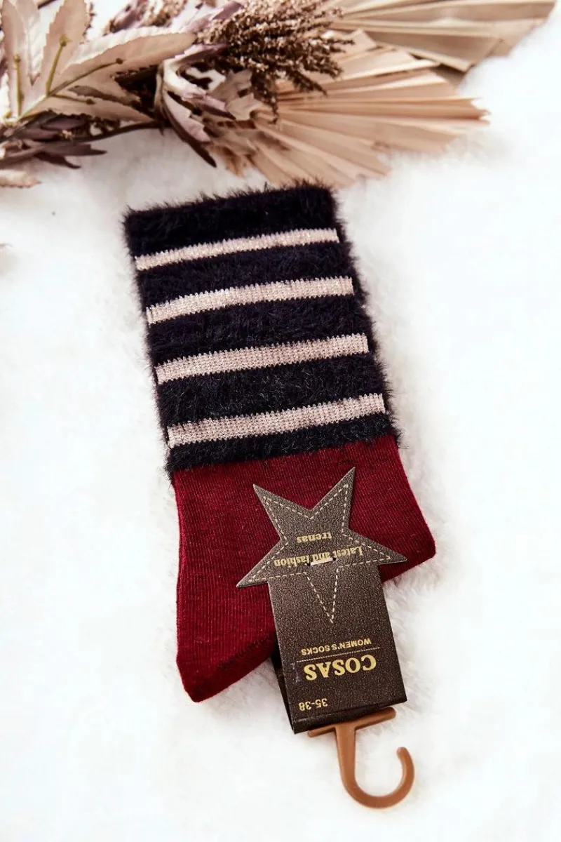 Skarpetki|Skarpetki>COSAS Damskie Skarpetki Z Futerkiem Bordowo-Granatowe