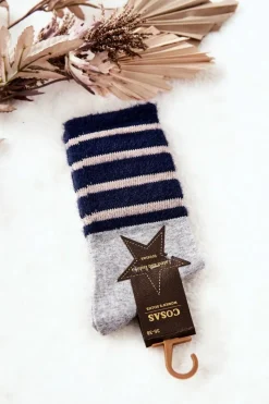 Sale COSAS Damskie Skarpetki Z Futerkiem Szaro-Granatowe