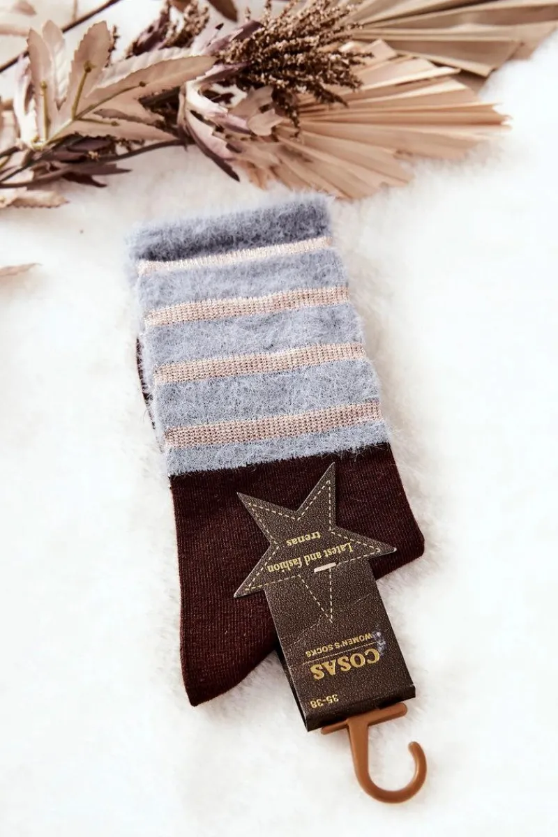 Clearance Damskie Skarpetki Z Futerkiem Brązowo-Szare Skarpetki|Skarpetki