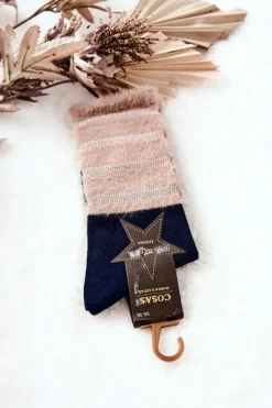 Online Damskie Skarpetki Z Futerkiem Granatowo-Beżowe Skarpetki|Skarpetki