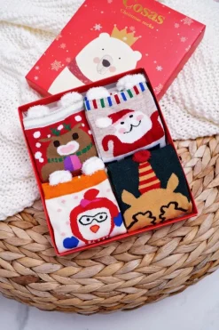 Hot COSAS Damskie Skarpetki Zestaw 4 Pary Świąteczne DM-601