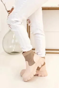 Discount Boto Damskie Skarpetkowe Botki Workery Beżowe Stormy