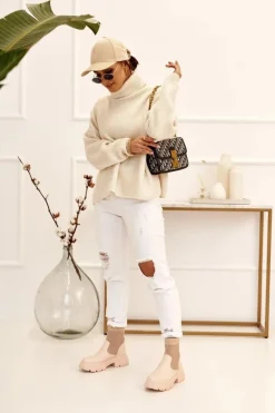 Discount Boto Damskie Skarpetkowe Botki Workery Beżowe Stormy