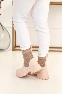 Discount Boto Damskie Skarpetkowe Botki Workery Beżowe Stormy
