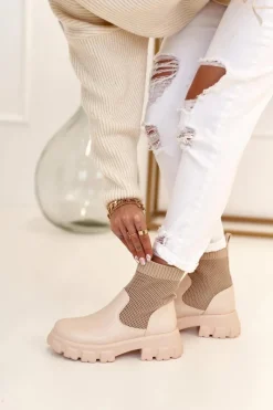 Discount Boto Damskie Skarpetkowe Botki Workery Beżowe Stormy