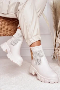 Botki Wiosenne|Damskie Trapery>Boto Damskie Skarpetkowe Botki Workery Ecru Stormy
