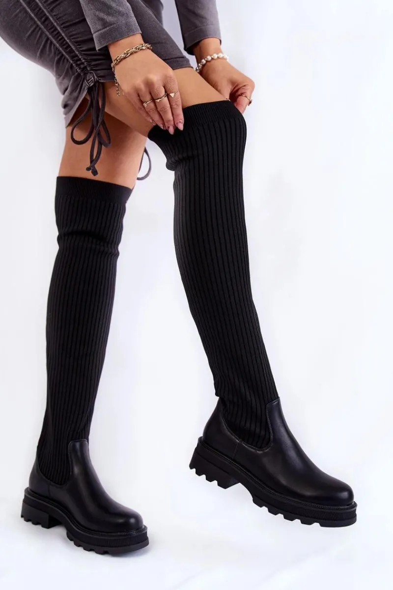 Discount Damskie Skarpetkowe Kozaki Za Kolano Czarne Glorie Damskie Muszkieterki|Kozaki Wiosenne