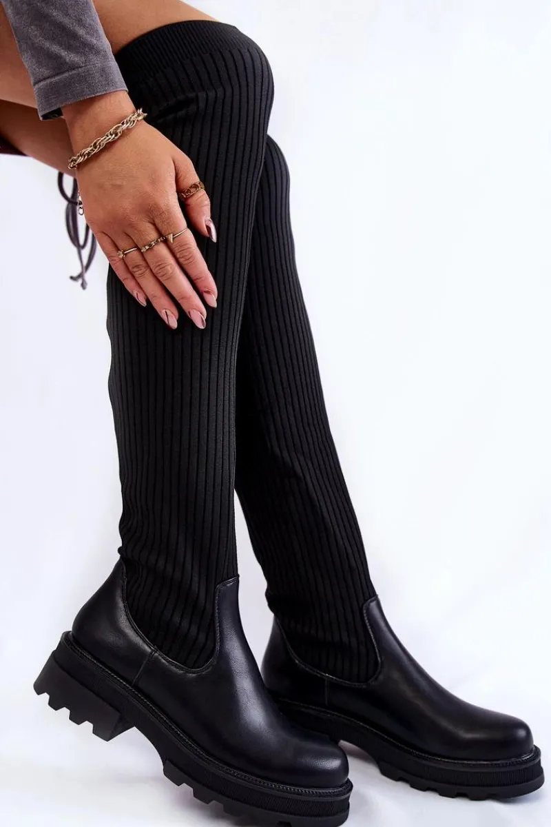 Discount Damskie Skarpetkowe Kozaki Za Kolano Czarne Glorie Damskie Muszkieterki|Kozaki Wiosenne