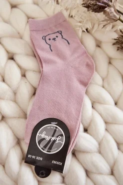 Skarpetki|Skarpetki>Just Play Damskie Skarpety Bawełniane Z Misiem Różowe